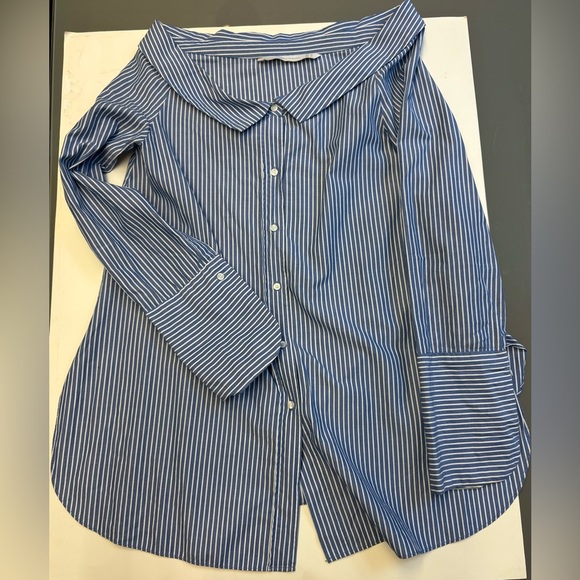 Zara Tops - Zara off the shoulder 100% Cotton striped button up top blouse women's size XS
